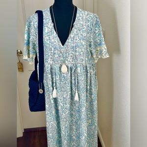Misslook Winter White & Pale Blue Maxi Dress with Tassels, M